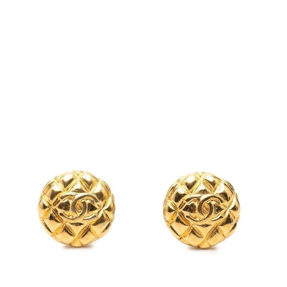 Chanel CC Logo Matelasse Round Plated Earrings Gold